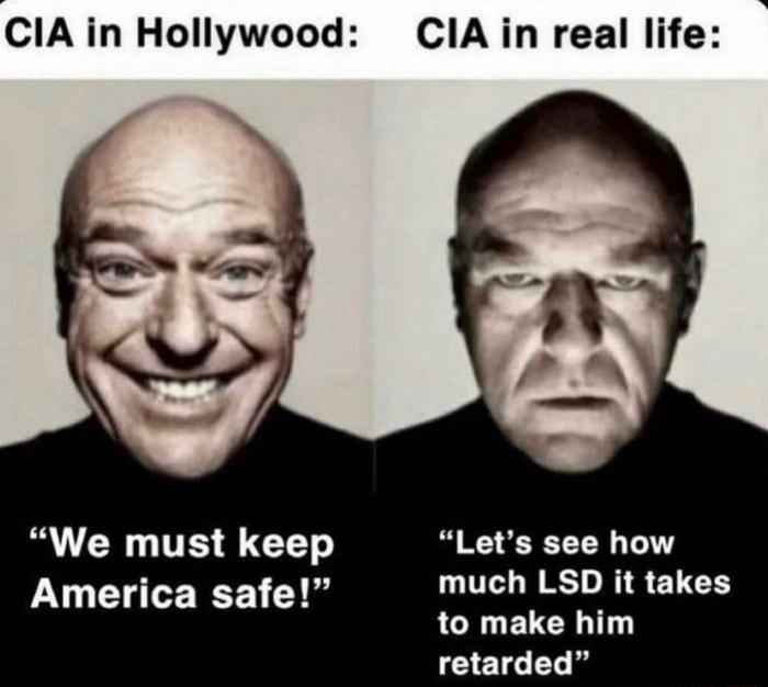 CIA in Hollywood CIA in real life B CRUTTE G Lets see how America safe much LSD it takes LI CRUELCR T retarded