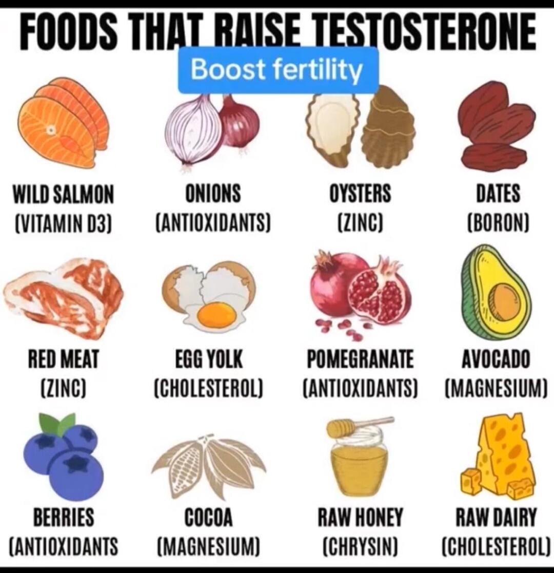 1 Boost fertility FOODS THI WILD SALMON ONIONS OYSTERS DATES VITAMIND3 ANTIOXIDANTS zINe BORON 9 9 RED MEAT EGG YOLK POMEGRANATE AVOCADO 2ING CHOLESTEROL ANTIOXIDANTS MAGNESIUM BERRIES 000 RAWHOEY RAWDAIRY NTONDANTS MAGNESIUM CHRYSIN _ CHOLESTERDU