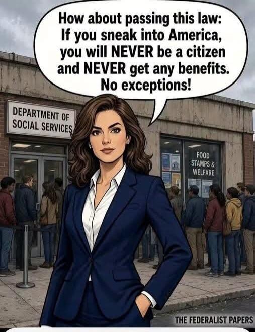 How about passing this law: If you sneak into America, you will NEVER be a citizen and NEVER get any benefits. No exceptions! DEPARTMENT OF SOCIAL SERVICES FOOD STAMPS & WELFARE THE FEDERALIST PAPERS