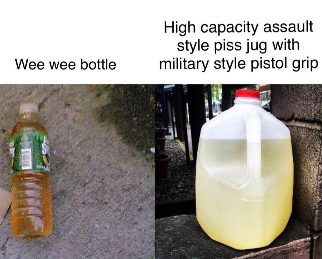 High capacity assault style piss jug with Wee wee bottle military style pistol grip