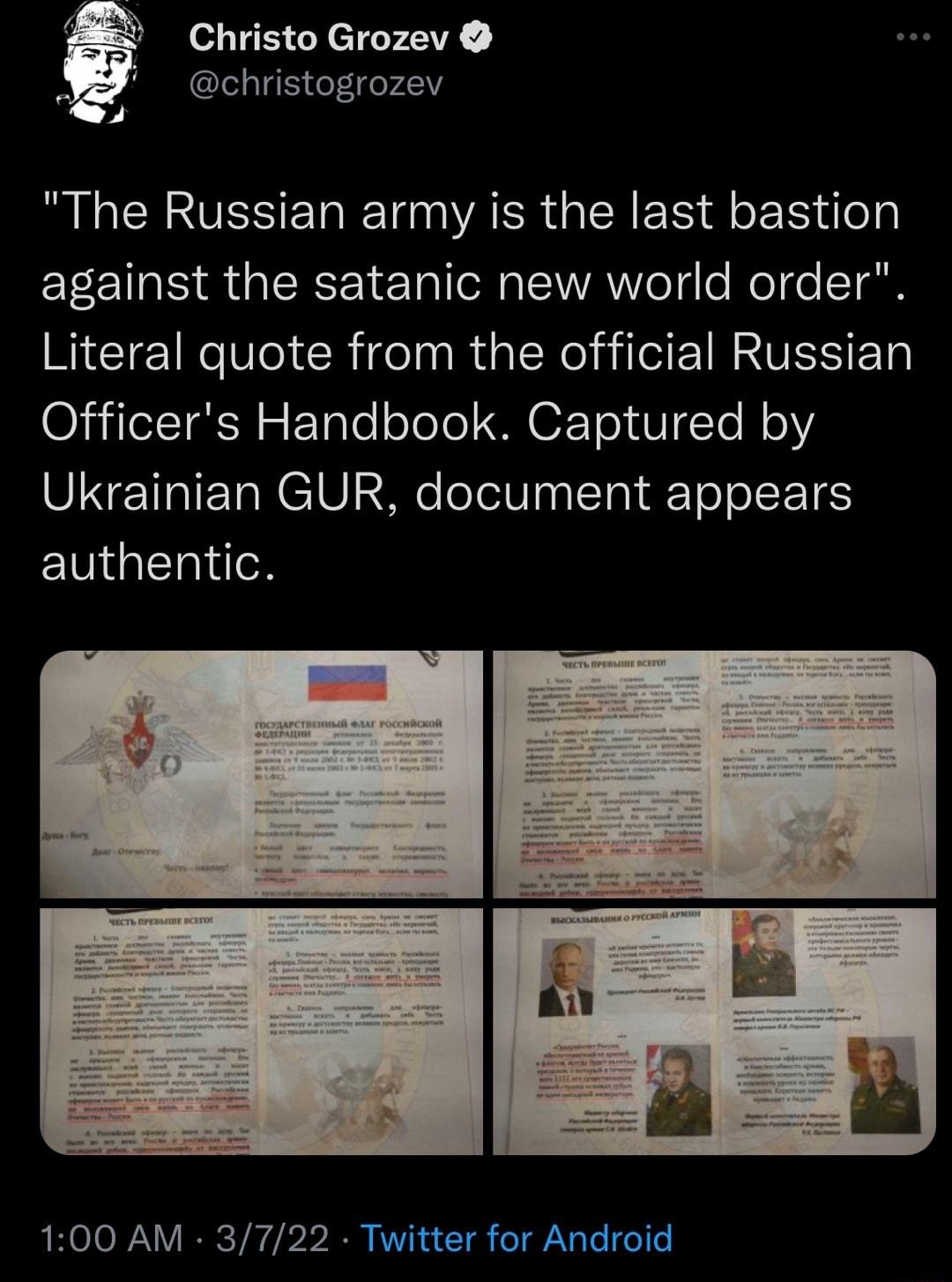 ia s 4 Christo Grozev christogrozev MR CE S EREE T ARRG R EIS o R loly against the satanic new world order MECTEIReV e CRigel iR R Ml 1RSI FTg ailelSTaSH EoTalel oJoTe TN GF To VI To N 0Y Ukrainian GUR document appears authentic 100 AM 3722 Twitter for Android