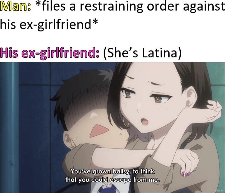 Man files a restraining order against his ex girlfriend His ex girlfriend Shes Latina Youvegrownibailsy fo think that you escupe figmime