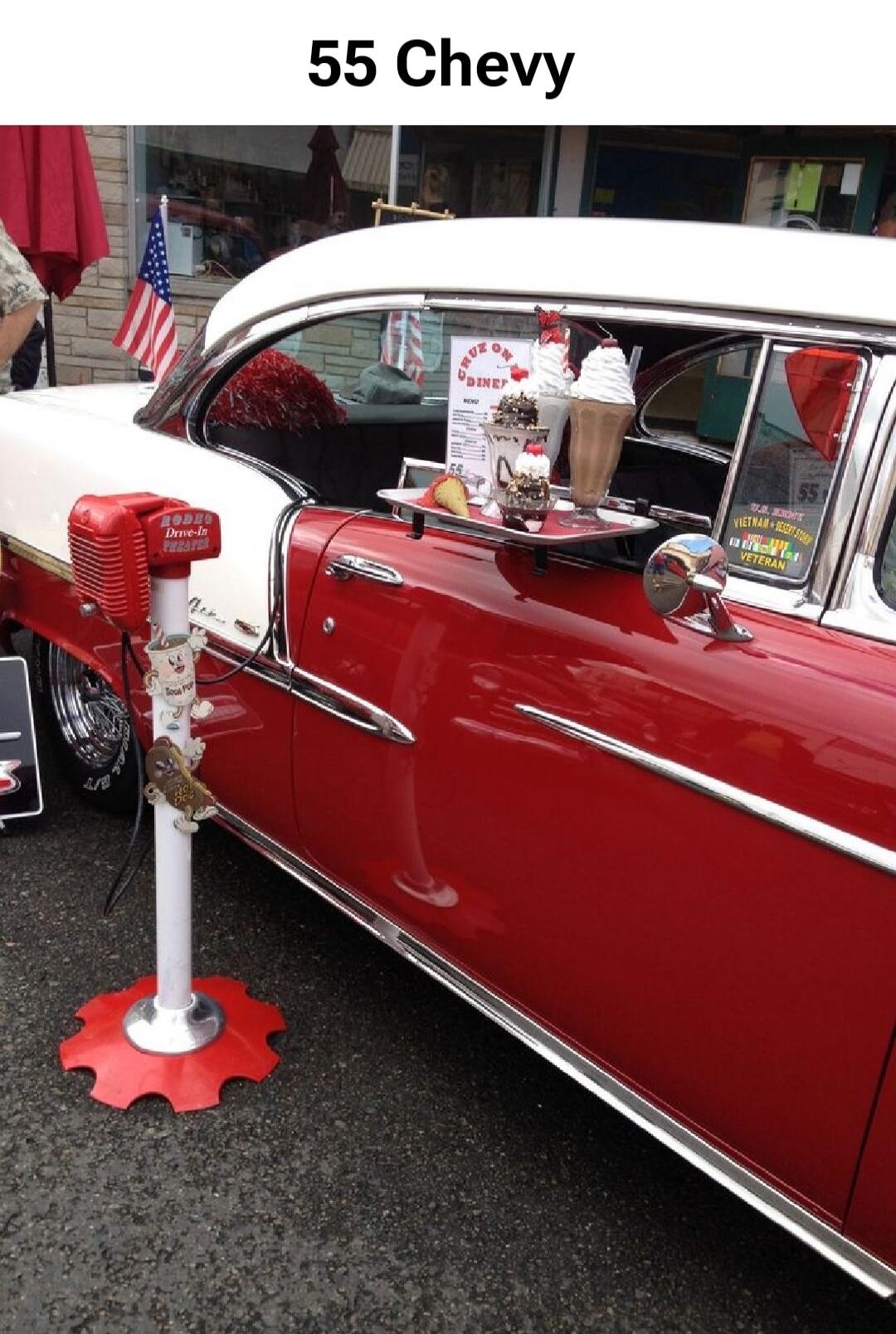 55 Chevy CRUZ ON DINER MENU RODEO Drive-In THEATER U.S. ARMY VIETNAM + DESERT STORM VETERAN