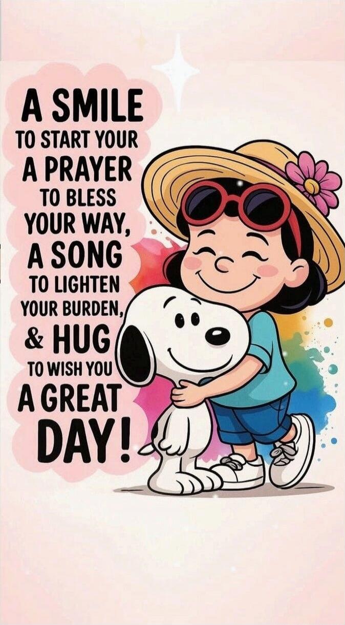 A SMILE TO START YOUR A PRAYER TO BLESS YOUR WAY, A SONG TO LIGHTEN YOUR BURDEN, & HUG TO WISH YOU A GREAT DAY!