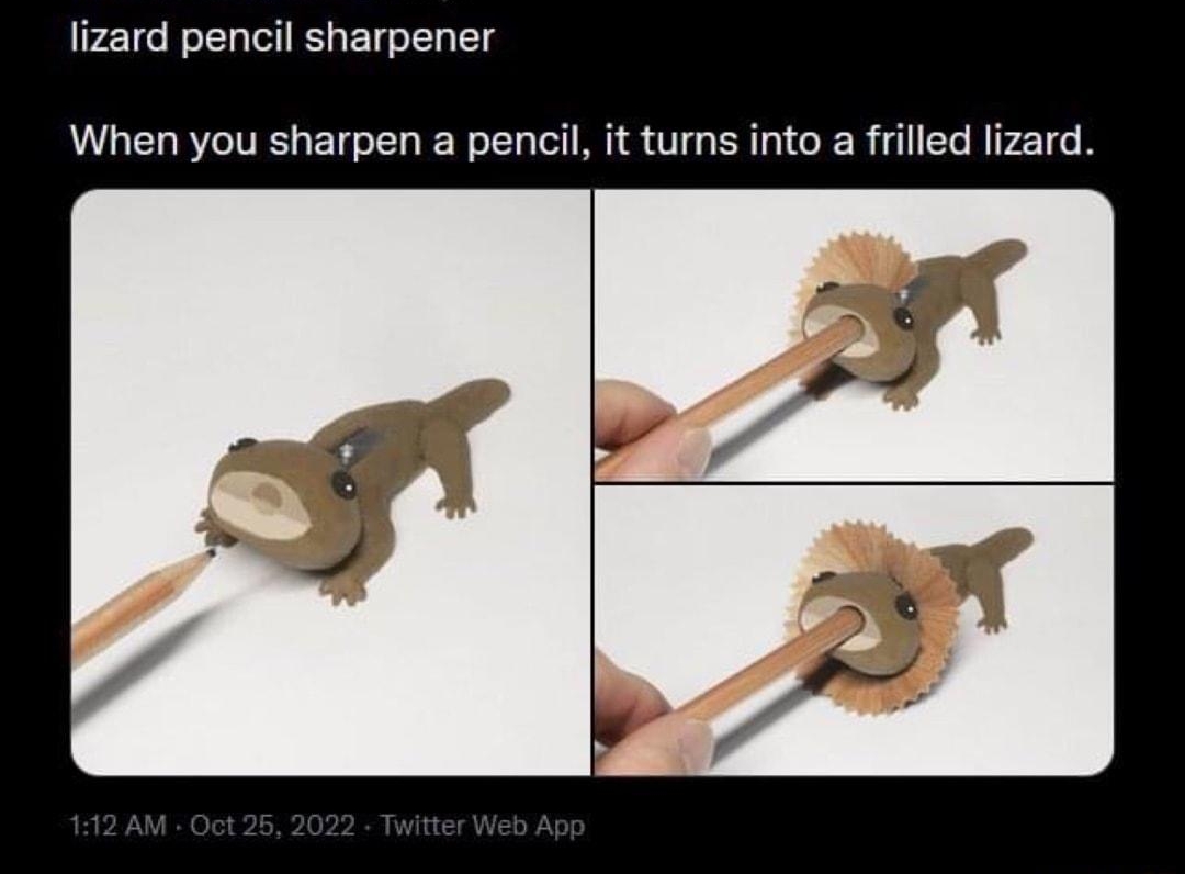 khy DIREHY MEEHBETUF FATICERLET o Googhe lizard pencil sharpener When you sharpen a penci it turns into a frilled lizard