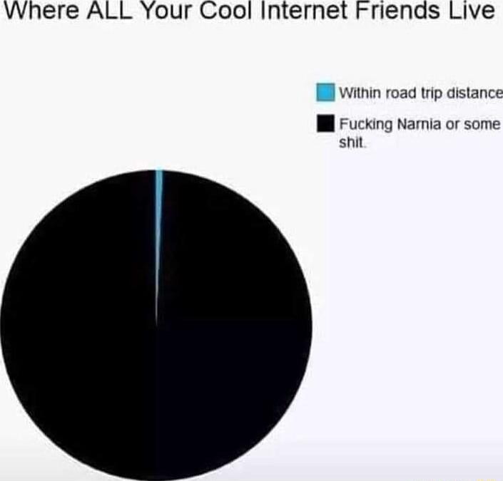 Where ALL Your Cool Internet Frienas Live Within road trip distance I Fucking Namia or some sni
