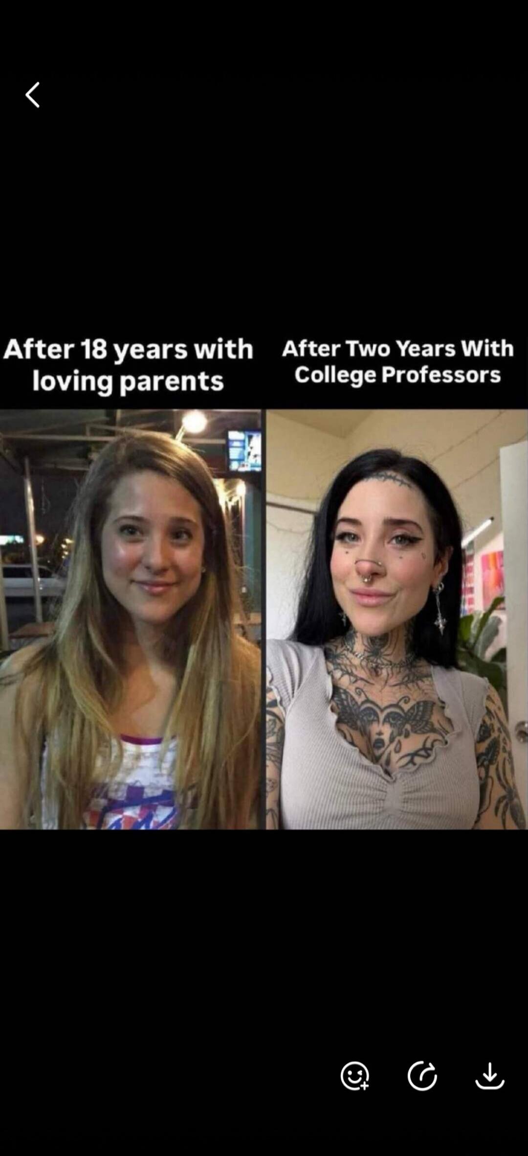 After 18 years with loving parents. After Two Years With College Professors.