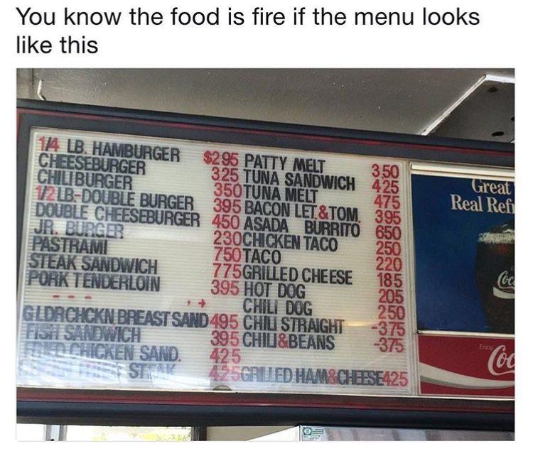 You know the food is fire if the menu looks