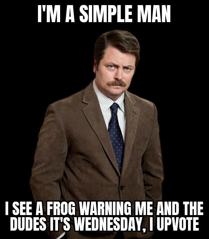 IM A SIMPLE MAN SEE A FROG WARNING ME AND THE DUDES ITS WEDNESDAY UPVOTE