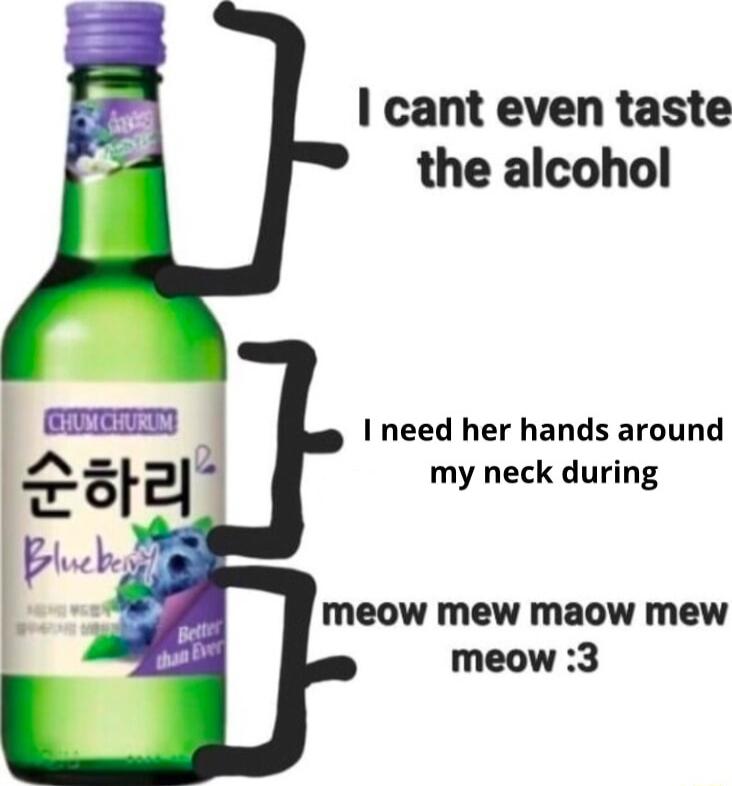 cant even taste the alcohol I need her hands around my neck during meow mew maow mew meow 3