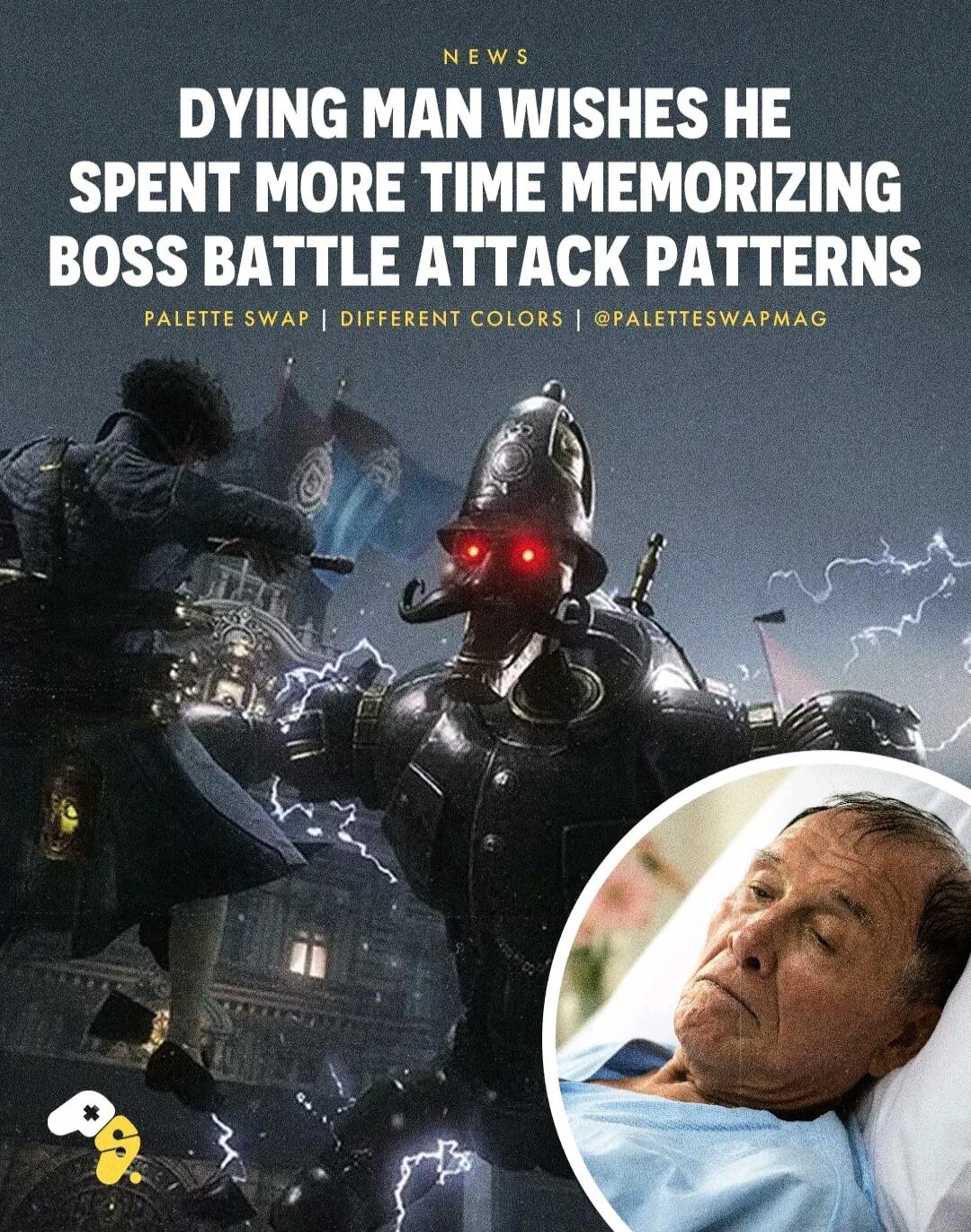 NEWS DYING MAN WISHES HE SPENT MORE TIME MEMORIZING BOSS BATTLE ATTACK PATTERNS PALETTE SWAP | DIFFERENT COLORS | @PALETTESWAPMAG