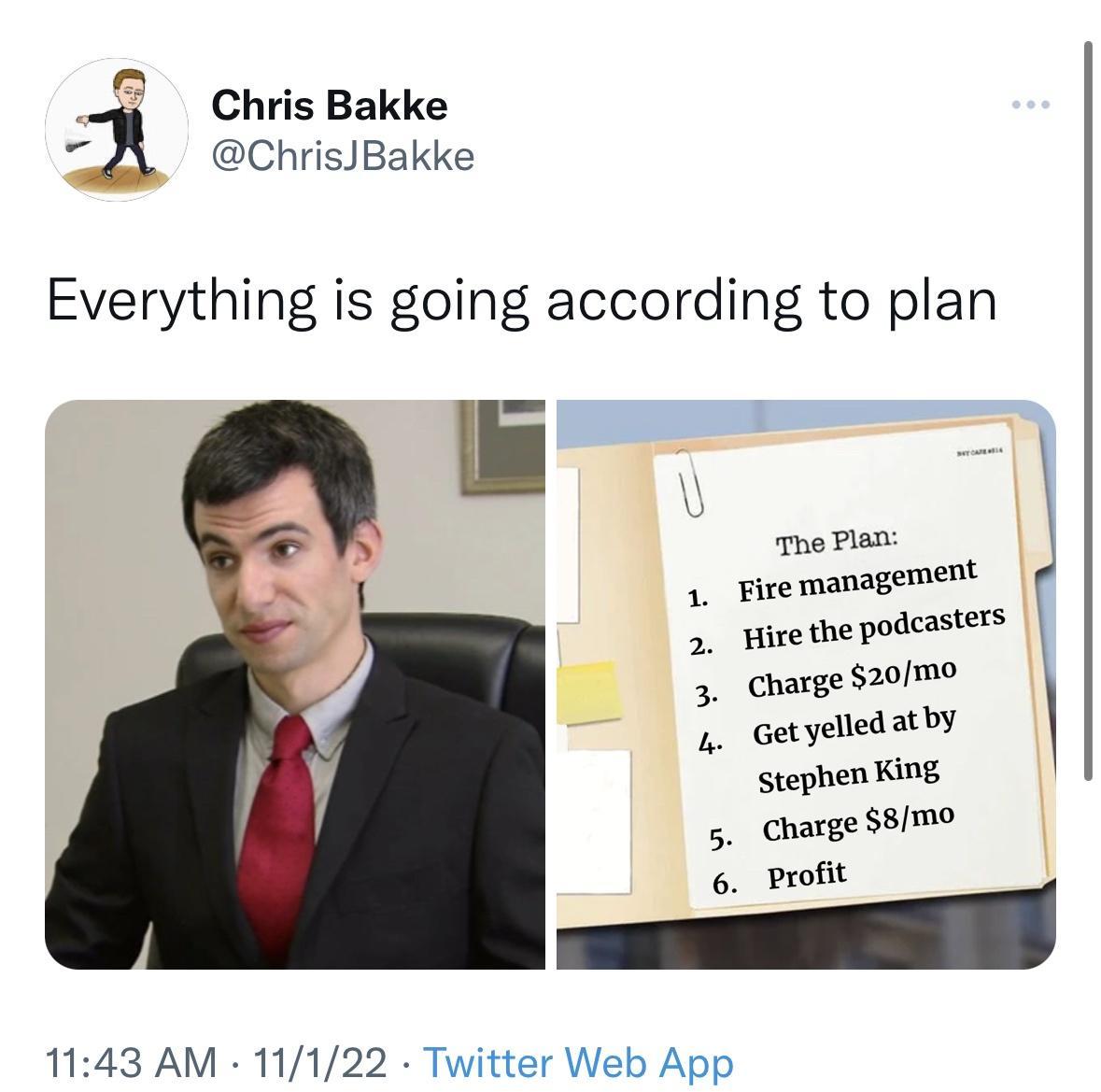 Chris Bakke ChrisBakke Everything is going according to plan il evemmgenet d Hivetepodesses C S e Gelykedalw Slevhellg SmangeSoImO 6 Profit 1143 AM 11122 Twitter Web App