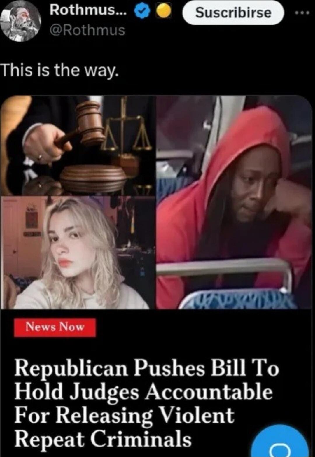 This is the way. News Now Republican Pushes Bill To Hold Judges Accountable For Releasing Violent Repeat Criminals