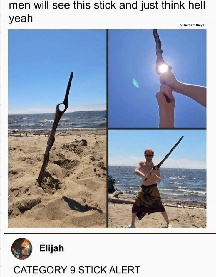 men will see this stick and just think hell yeah 50 Nerds of Grey Elijah CATEGORY 9 STICK ALERT