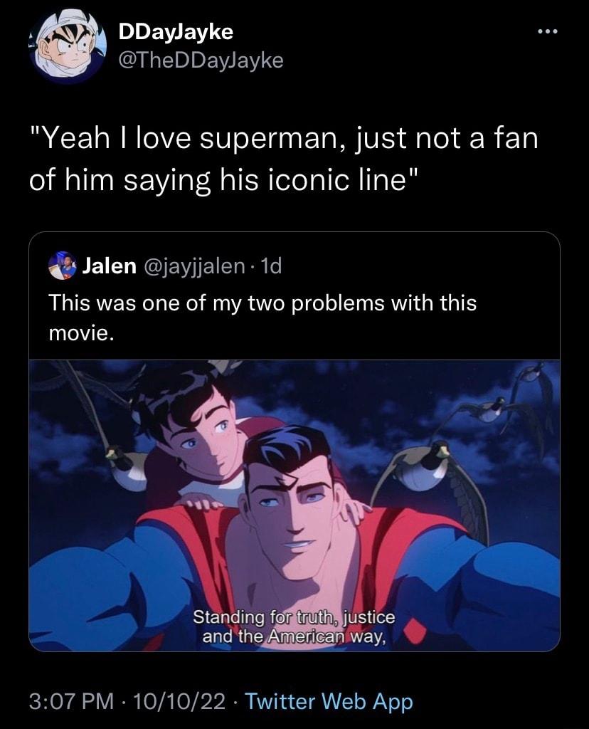 P DDaylayke TheDDaylayke R CEL RNV E TS Sl R 1a of him saying his iconic line Jalen jayjjalen 1d This was one of my two problems with this movie N 307 PM 101022 Twitter Web App