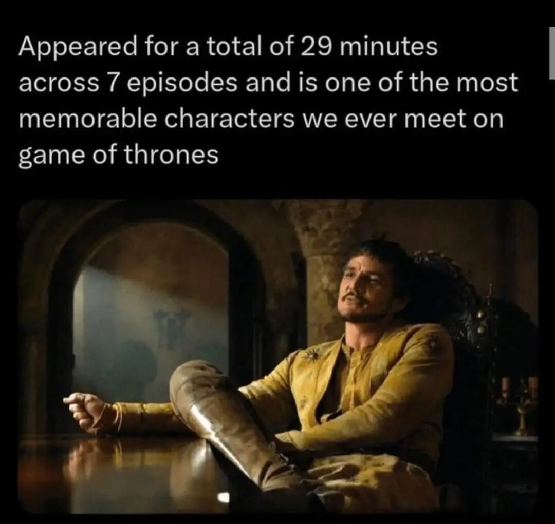 Appeared for a total of 29 minutes across 7 episodes and is one of the most memorable characters we ever meet on game of thrones