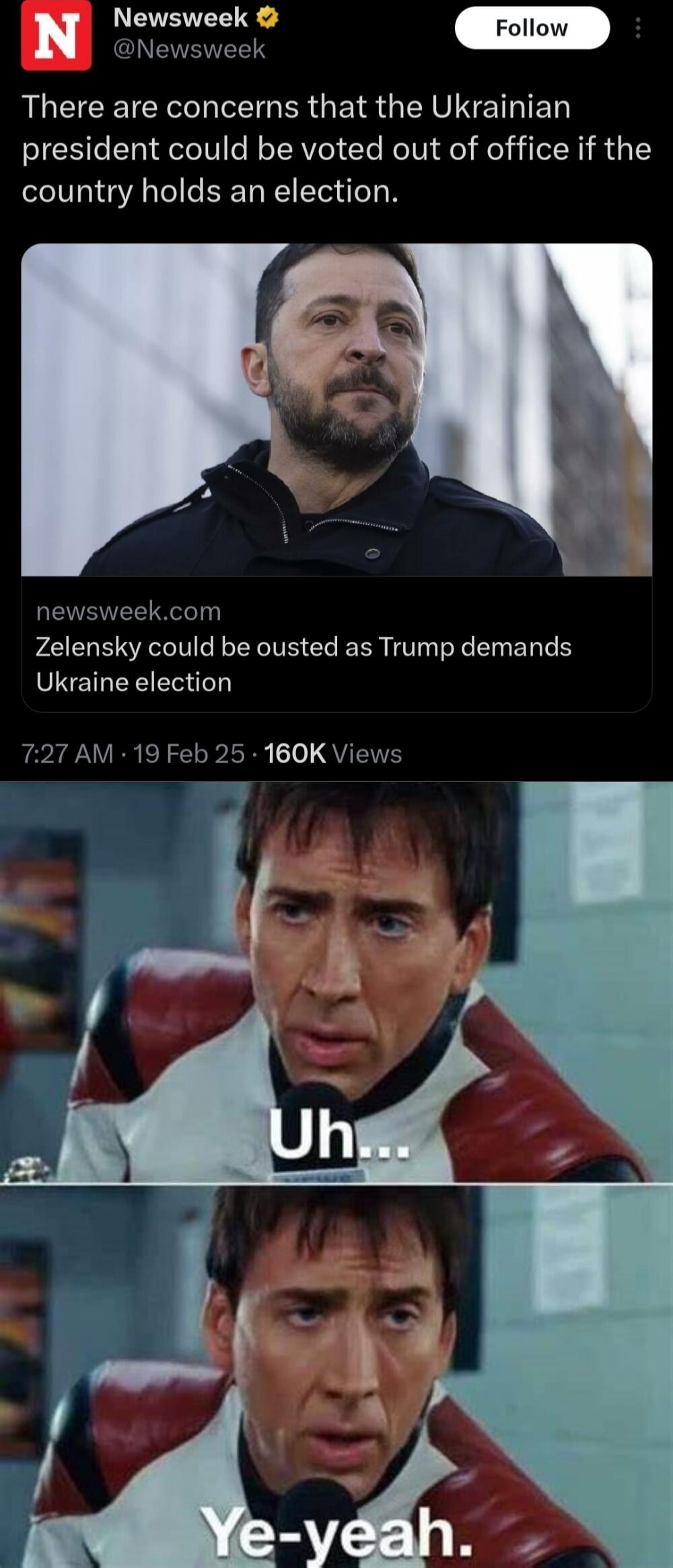 IS There are concerns that the Ukrainian president could be voted out of office if the country holds an election newsweekcom Zelensky could be ousted as Trump demands Ukraine election T ER RSN PERR oL QUENS