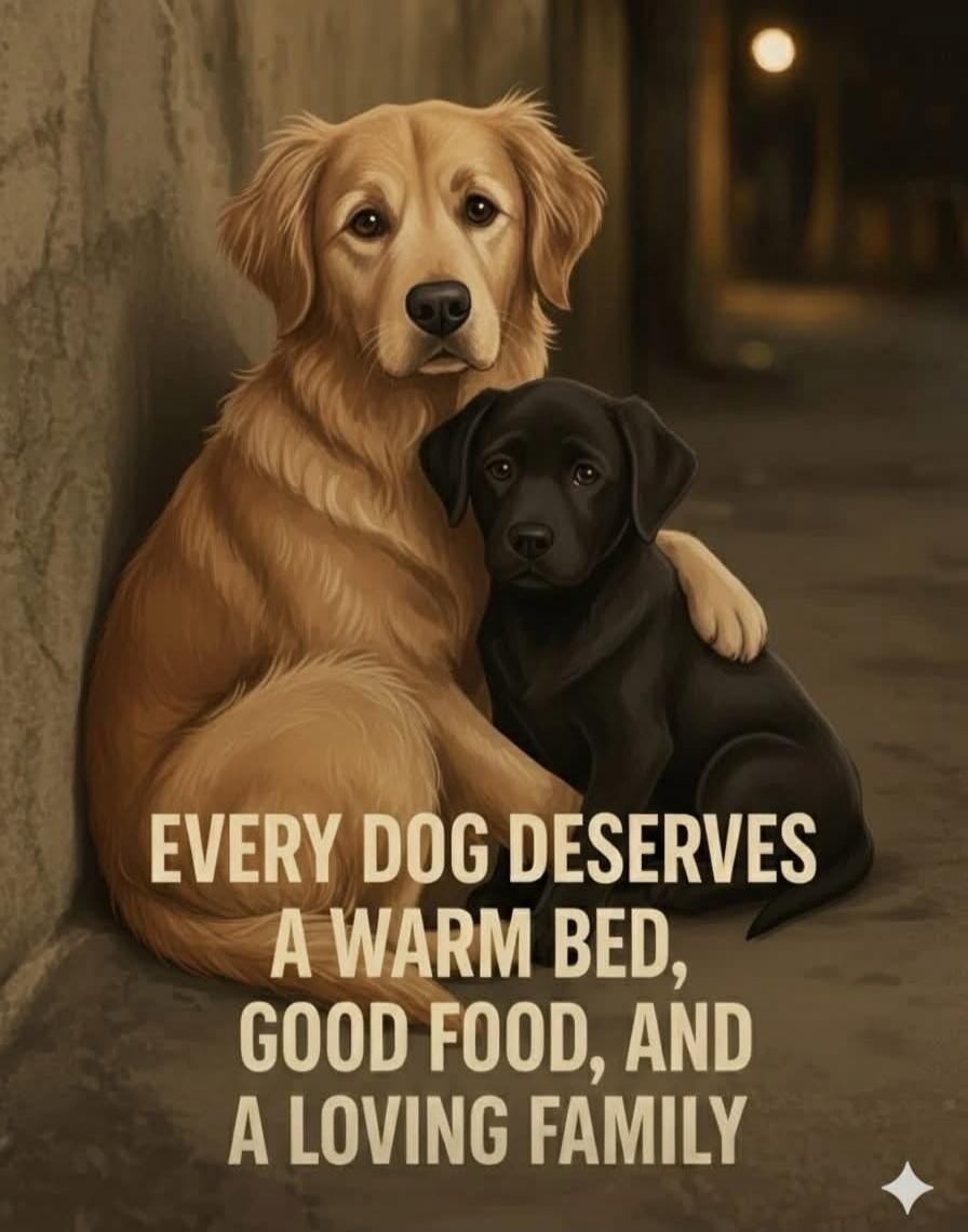 EVERY DOG DESERVES A WARM BED, GOOD FOOD, AND A LOVING FAMILY