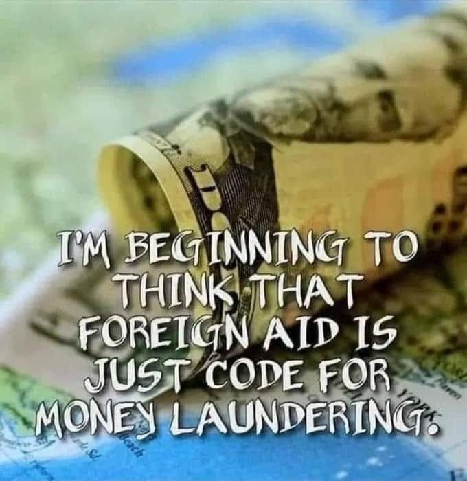 I'M BEGINNING TO THINK THAT FOREIGN AID IS JUST CODE FOR MONEY LAUNDERING.