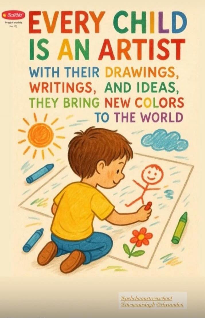 Rabita. The art of creativity. Since 1972. EVERY CHILD IS AN ARTIST WITH THEIR DRAWINGS, WRITINGS, AND IDEAS, THEY BRING NEW COLORS TO THE WORLD. @pehchaanstreetschool @themanisingh @skytandon