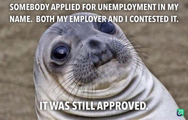SOMEBODY APPLIED FOR UNEMPLOYMENT IN MY NAME BOTH MY EMPLOYER c A