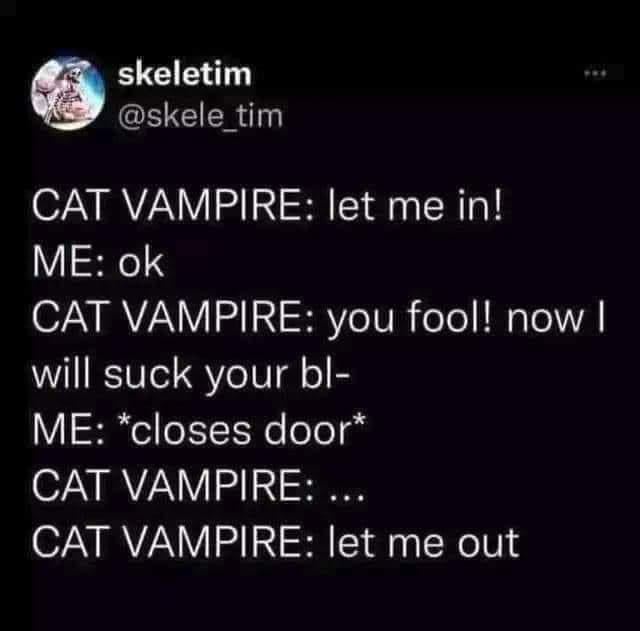 S G GR CAT VAMPIRE let me in Y 561 O IRVA VI SR VeIV R oTo INa eIV will suck your bl ME closes door O7AN IRVZANV o 530 CAT VAMPIRE let me out