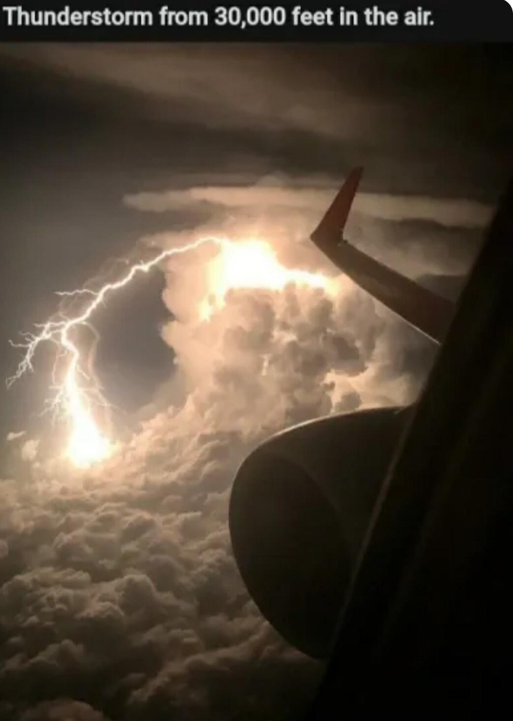 Thunderstorm from 30,000 feet in the air.