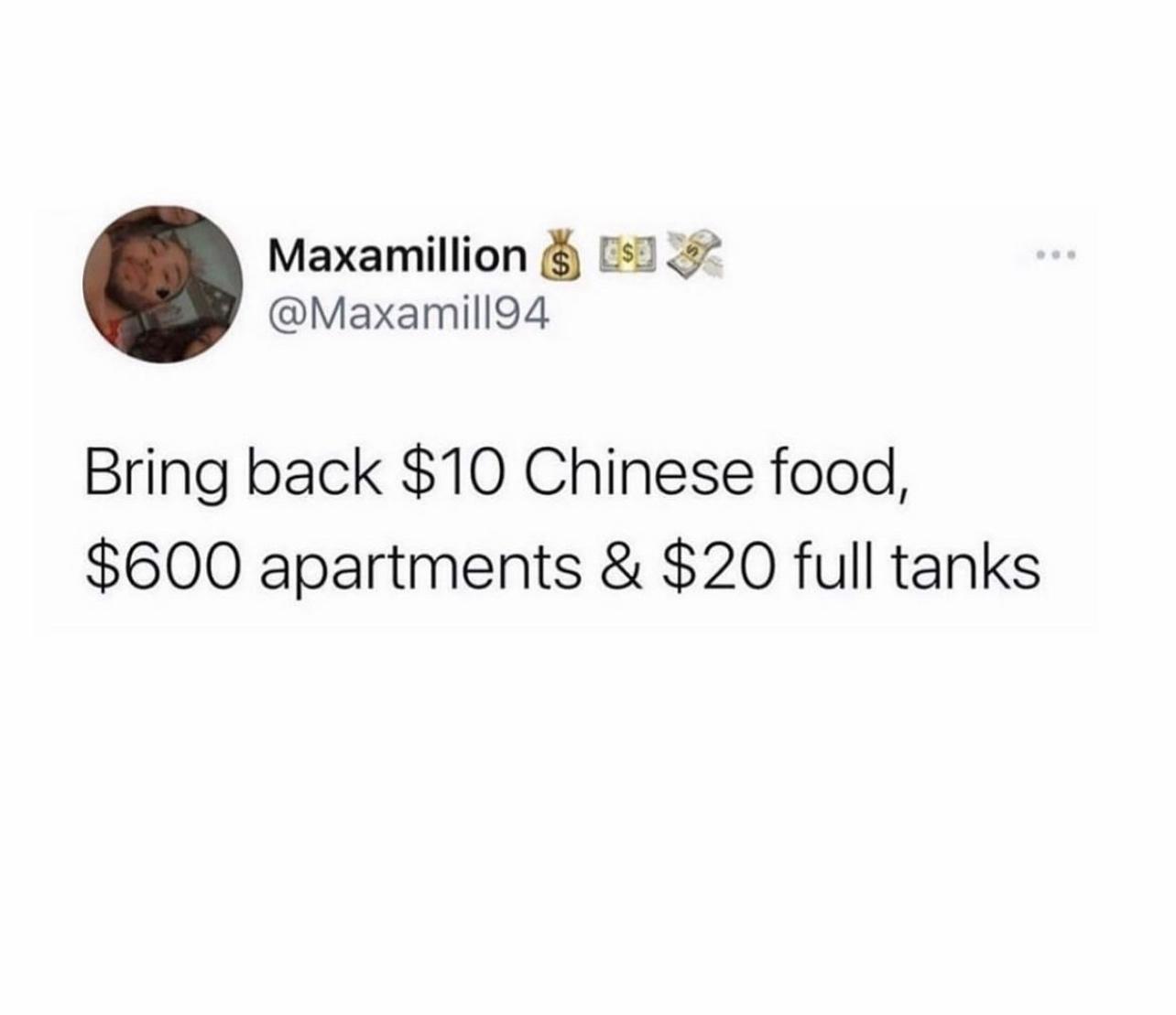 Maxamillion 3 Maxamillod Bring back 10 Chinese food 600 apartments 20 full tanks