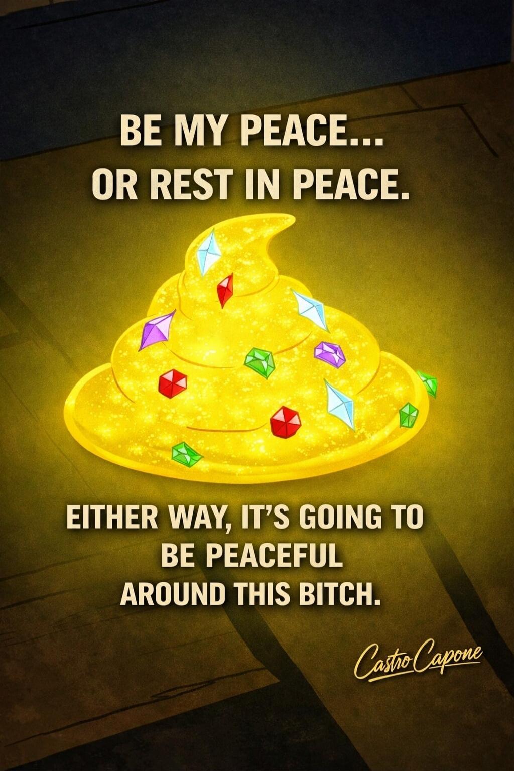 BE MY PEACE... OR REST IN PEACE. EITHER WAY, IT'S GOING TO BE PEACEFUL AROUND THIS BITCH. Castro Capone