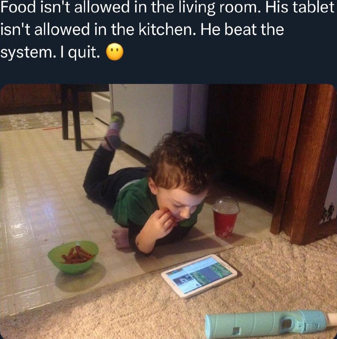 Relolo NS an a1 oTTe RIS R U LA gF N foJo 1o M o ISR 101 14 isnt allowed in the kitchen He beat the system quit