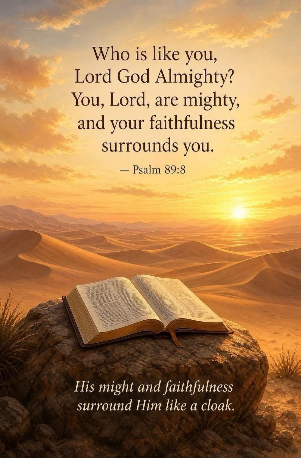 Who is like you, Lord God Almighty? You, Lord, are mighty, and your faithfulness surrounds you. - Psalm 89:8 His might and faithfulness surround Him like a cloak.