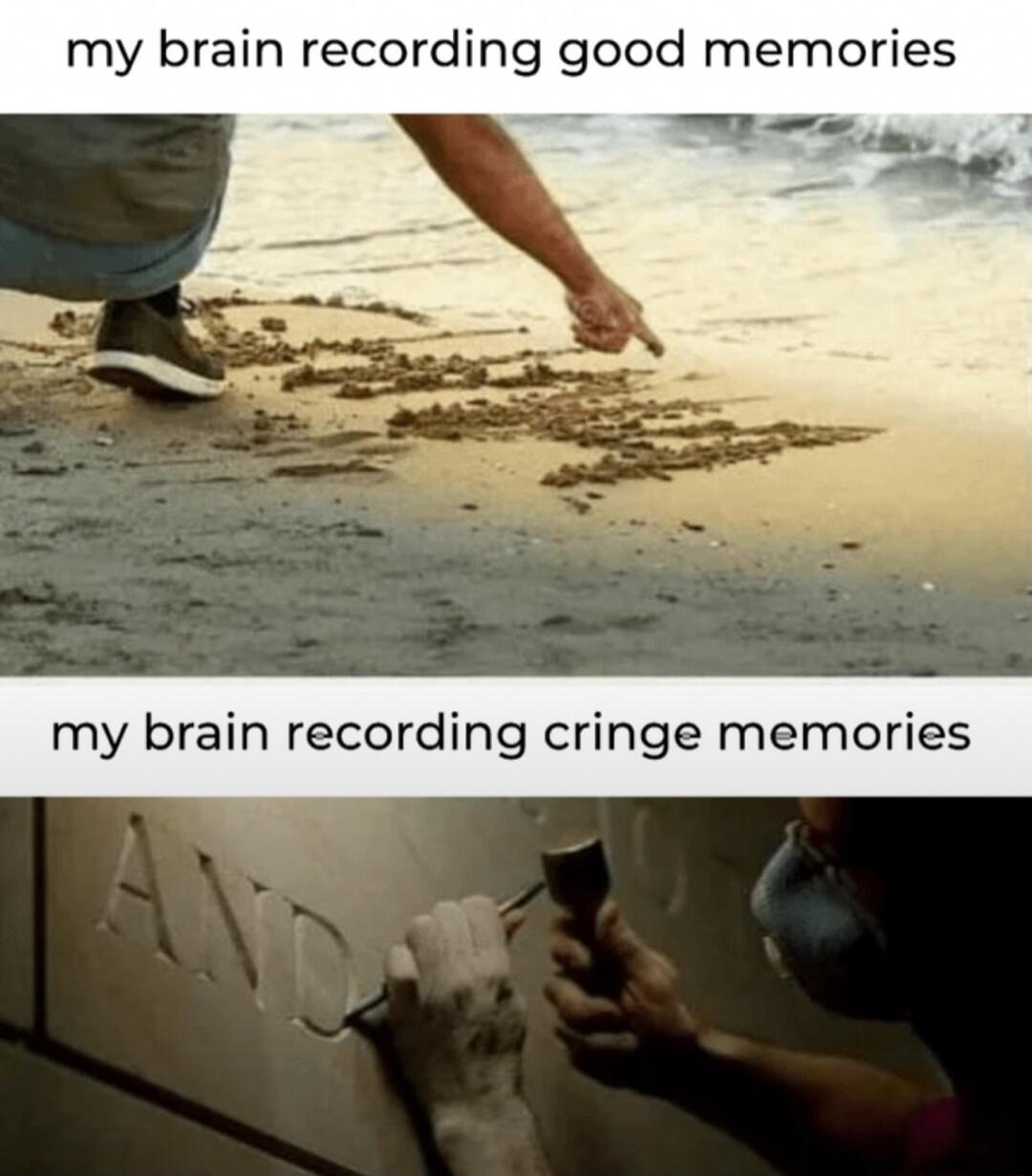 my brain recording good memories y brain recording cringe memories