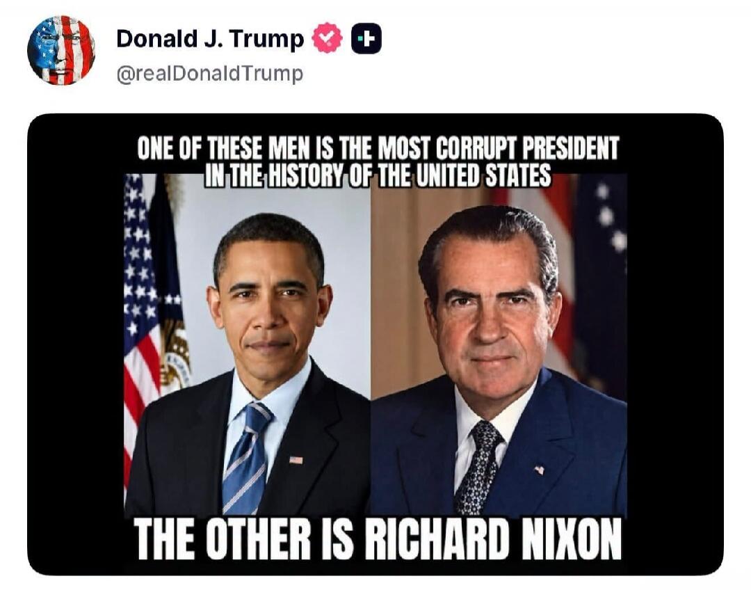 ONE OF THESE MEN IS THE MOST CORRUPT PRESIDENT IN THE HISTORY OF THE UNITED STATES THE OTHER IS RICHARD NIXON