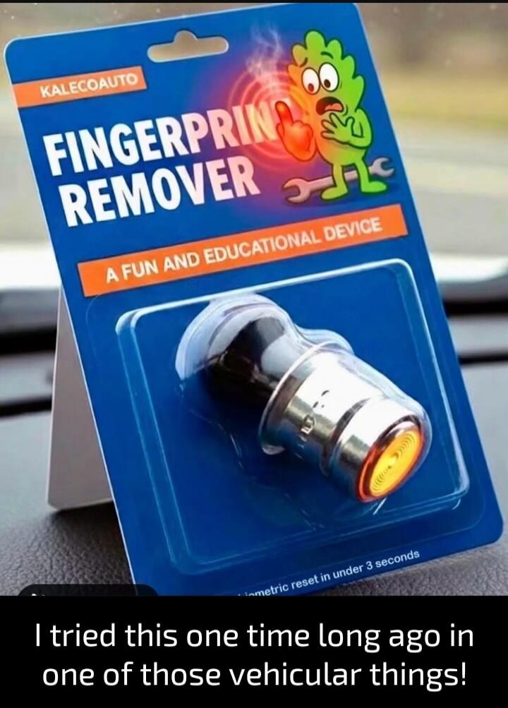 KALECOAUTO FINGERPRINT REMOVER A FUN AND EDUCATIONAL DEVICE. I tried this one time long ago in one of those vehicular things! (biometric reset in under 3 seconds)