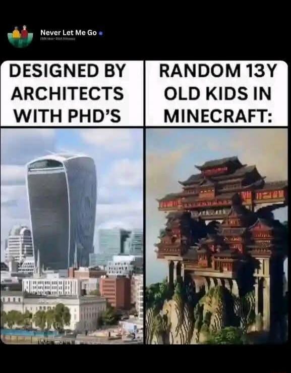 DESIGNED BY ARCHITECTS WITH PHD'S RANDOM 13Y OLD KIDS IN MINECRAFT: