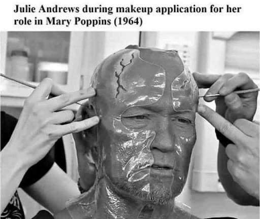 Julie Andrews during makeup application for her role in Mary Poppins 1964