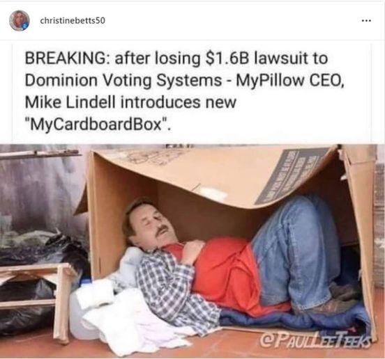 BREAKING after losing 16B lawsuit to Dominion Voting Systems MyPillow CEO Mike Lindell introduces new MyCardboardBox o P