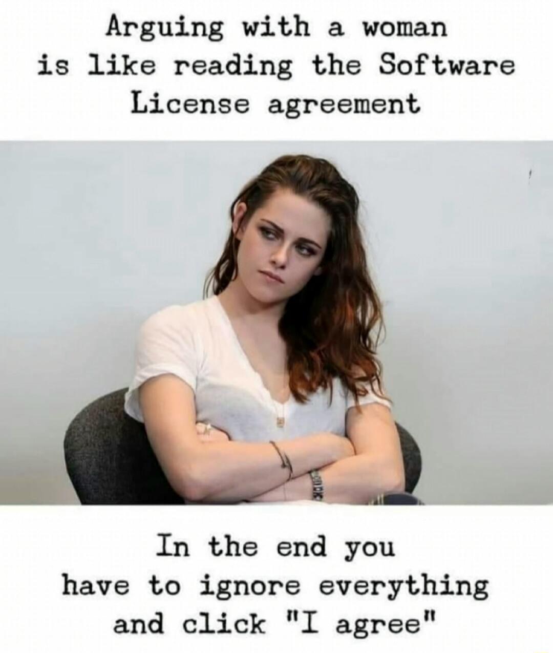 Arguing with a woman is like reading the Software License agreement In the end you have to ignore everything and click I agree