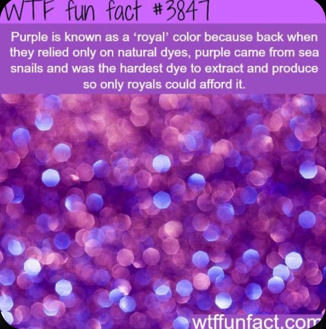 Purple is known as a royal color because back when they relied only on natural dyes purple came from sea snails and was the hardest dye to extract and produce