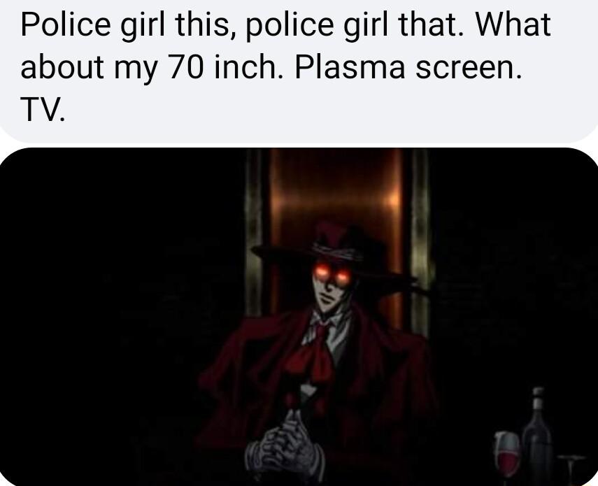 Police girl this police girl that What about my 70 inch Plasma screen TV