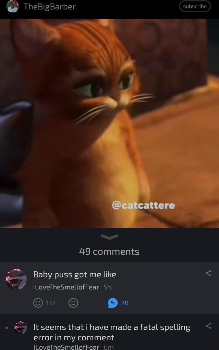 TheBigBarber i 7 K 49 comments Baby puss got me like iloveTheSmellofFear Sh Om F 5 ltseemsthatihave madeafatalspelling error in my comment iLoveTheSmellofFear 6m