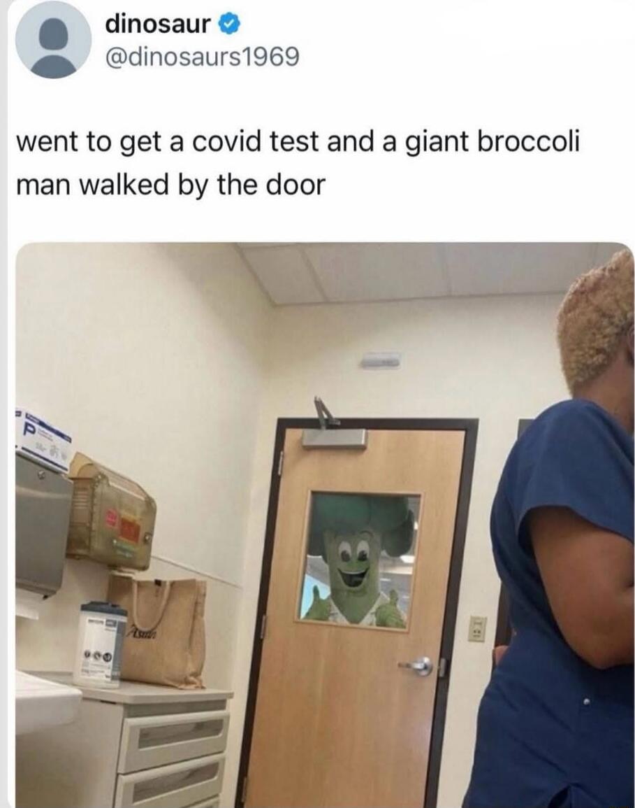 went to get a covid test and a giant broccoli man walked by the door