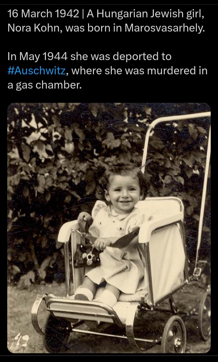 16 March 1942 A Hungarian Jewish girl Nora Kohn was born in Marosvasarhely VA e R G TRV TR e FToTolg Cle R o Auschwitz where she was murdered in ER CERe o118