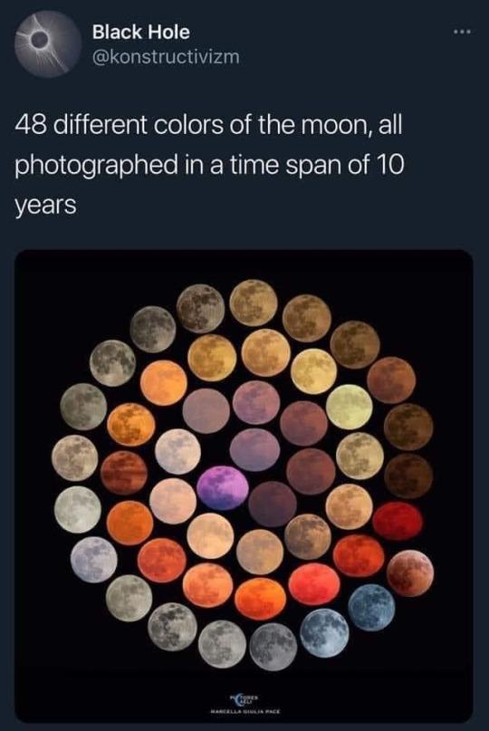 Black Hole konstructivizm 48 different colors of the moon all photographed in a time span of 10 YEEIS