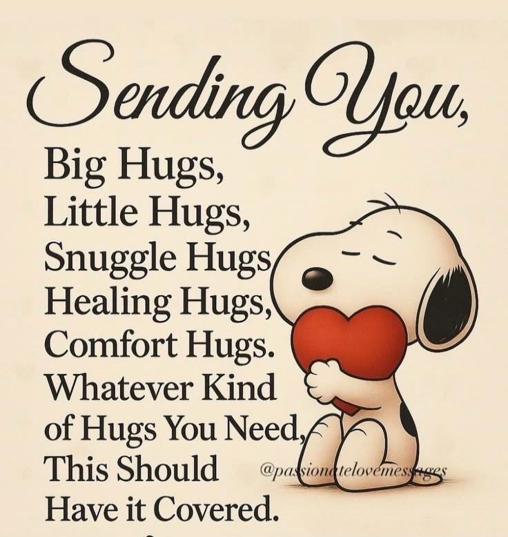 Sending You, Big Hugs, Little Hugs, Snuggle Hugs, Healing Hugs, Comfort Hugs. Whatever Kind of Hugs You Need, This Should Have it Covered.