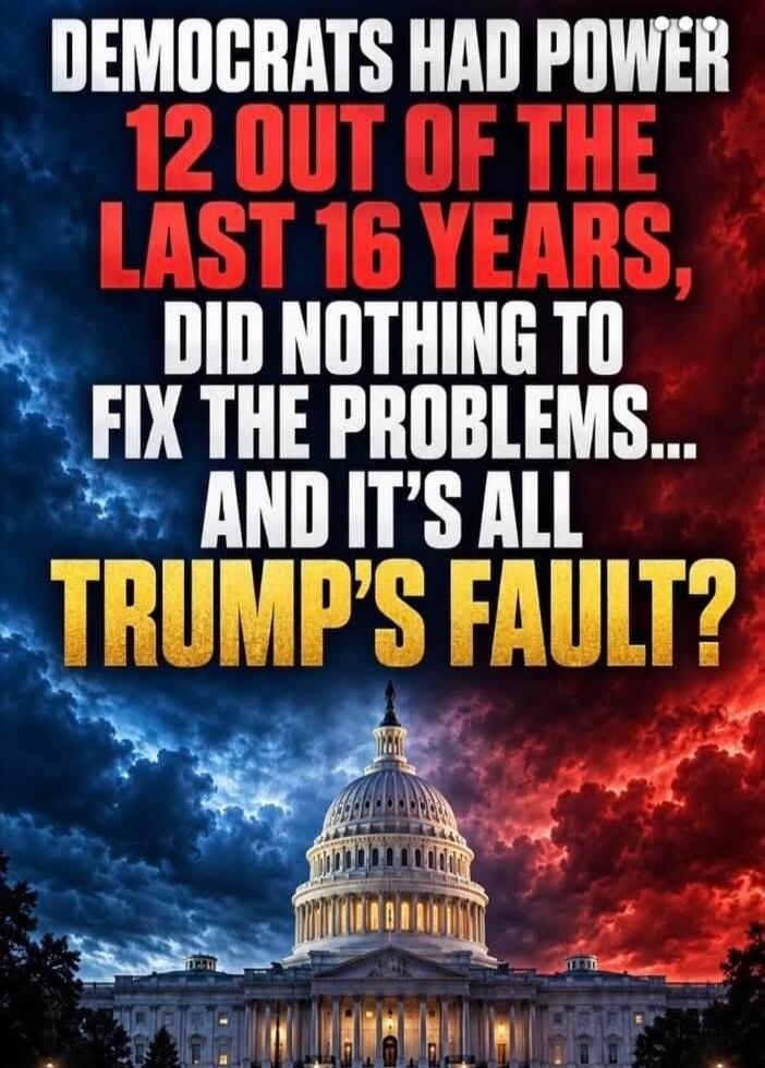 DEMOCRATS HAD POWER 12 OUT OF THE LAST 16 YEARS, DID NOTHING TO FIX THE PROBLEMS... AND IT'S ALL TRUMP'S FAULT?