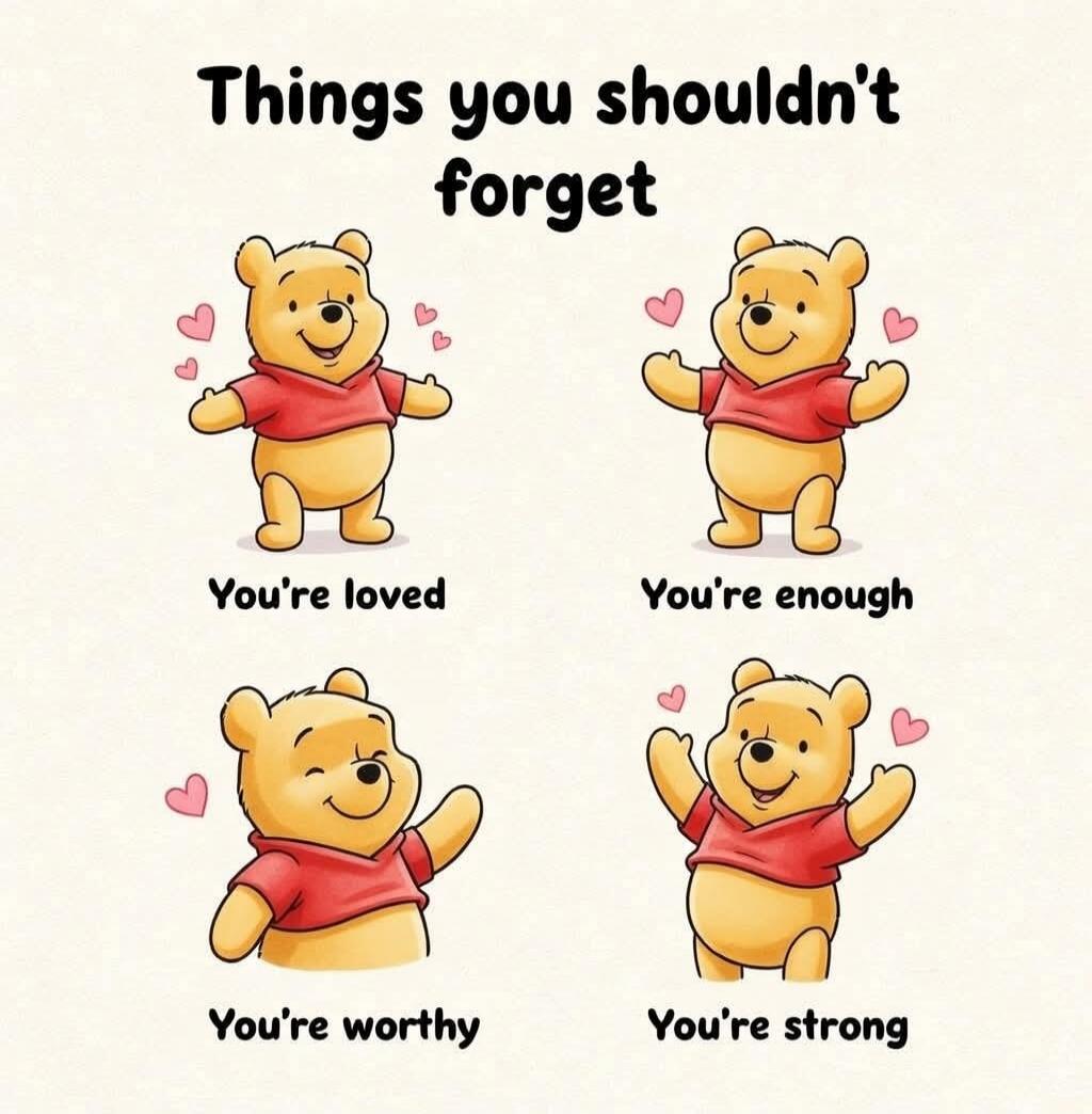 Things you shouldn't forget You're loved You're enough You're worthy You're strong