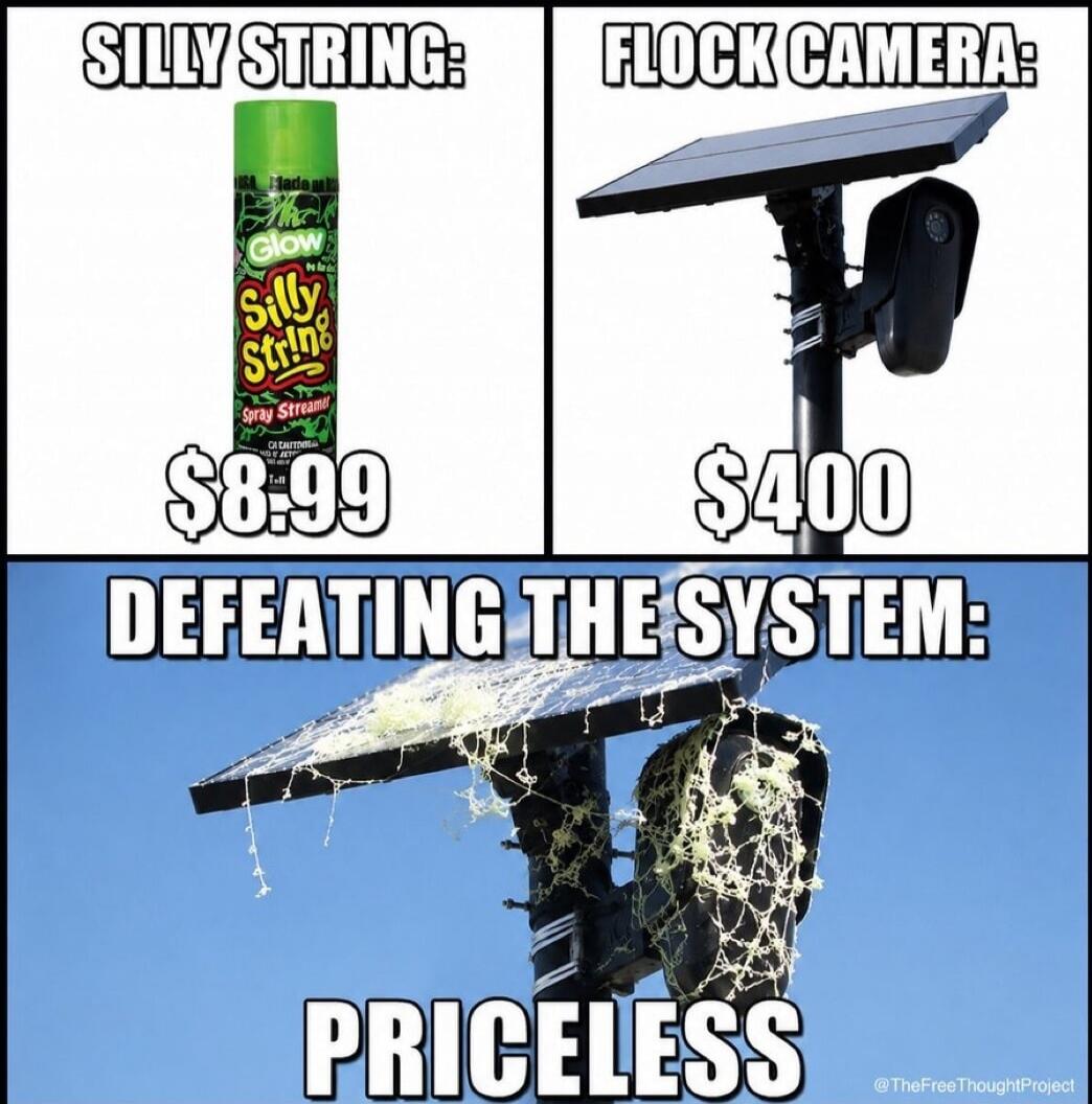 SILLY STRING: $8.99 FLOCK CAMERA: $400 DEFEATING THE SYSTEM: PRICELESS