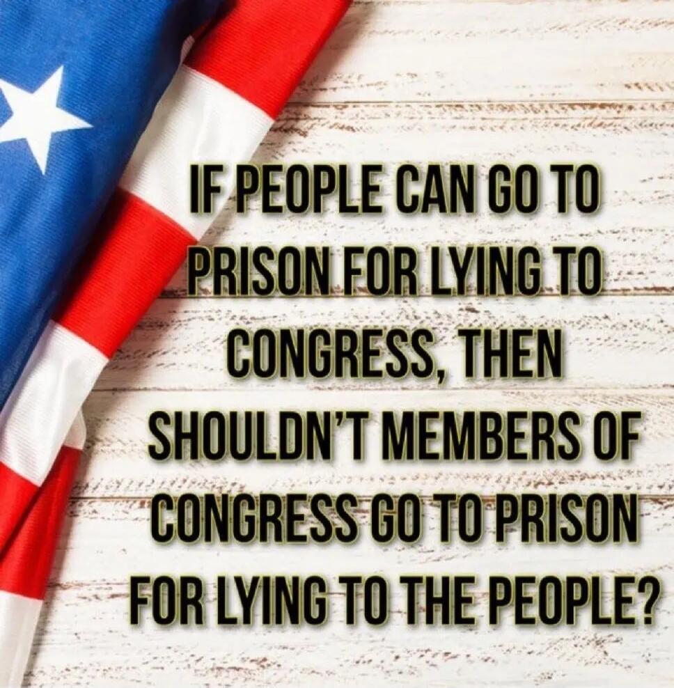 IF PEOPLE CAN GO TO PRISON FOR LYING TO CONGRESS, THEN SHOULDN'T MEMBERS OF CONGRESS GO TO PRISON FOR LYING TO THE PEOPLE?