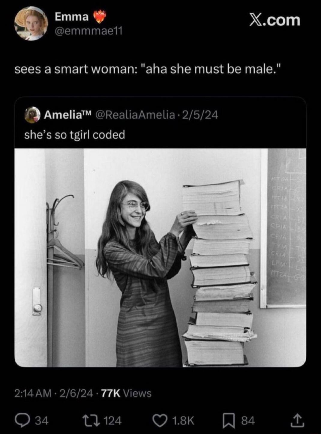 sees a smart woman: 